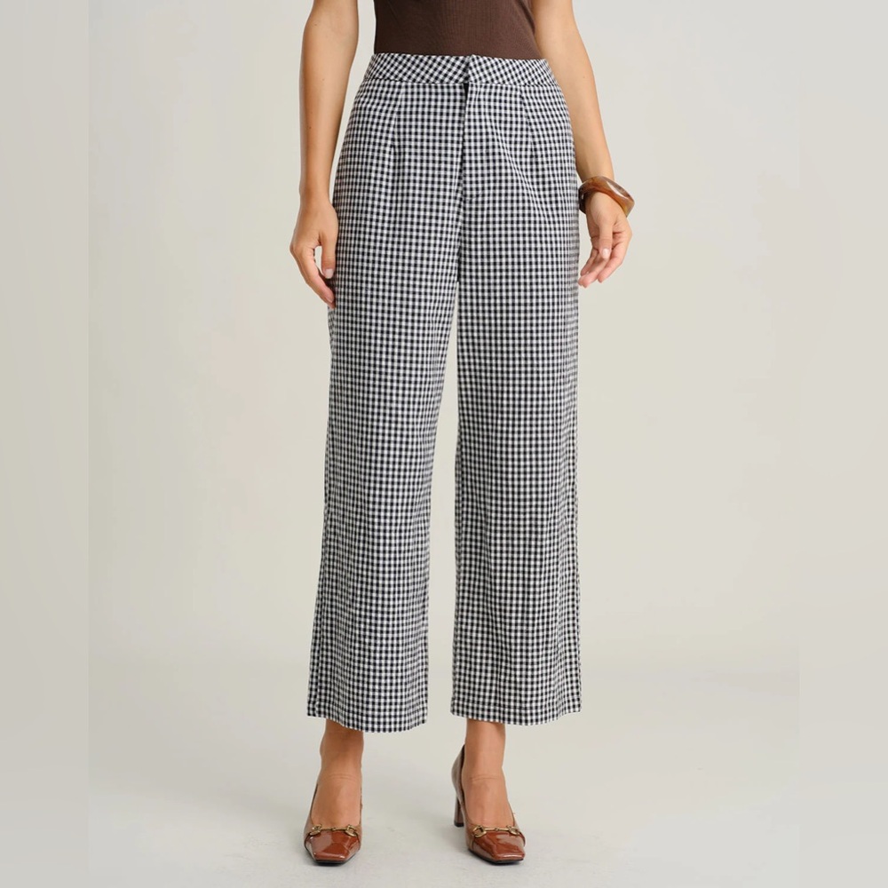 RIHOAS Black Plaid Natural Waisted Straight Pants L